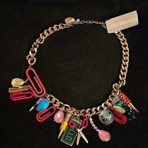 Betsey Johnson Multicolor Charm Necklace. School Necklace. NWT. Back to School